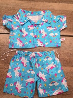 Build-A-Bear Blue Unicorn Print Pajama Set